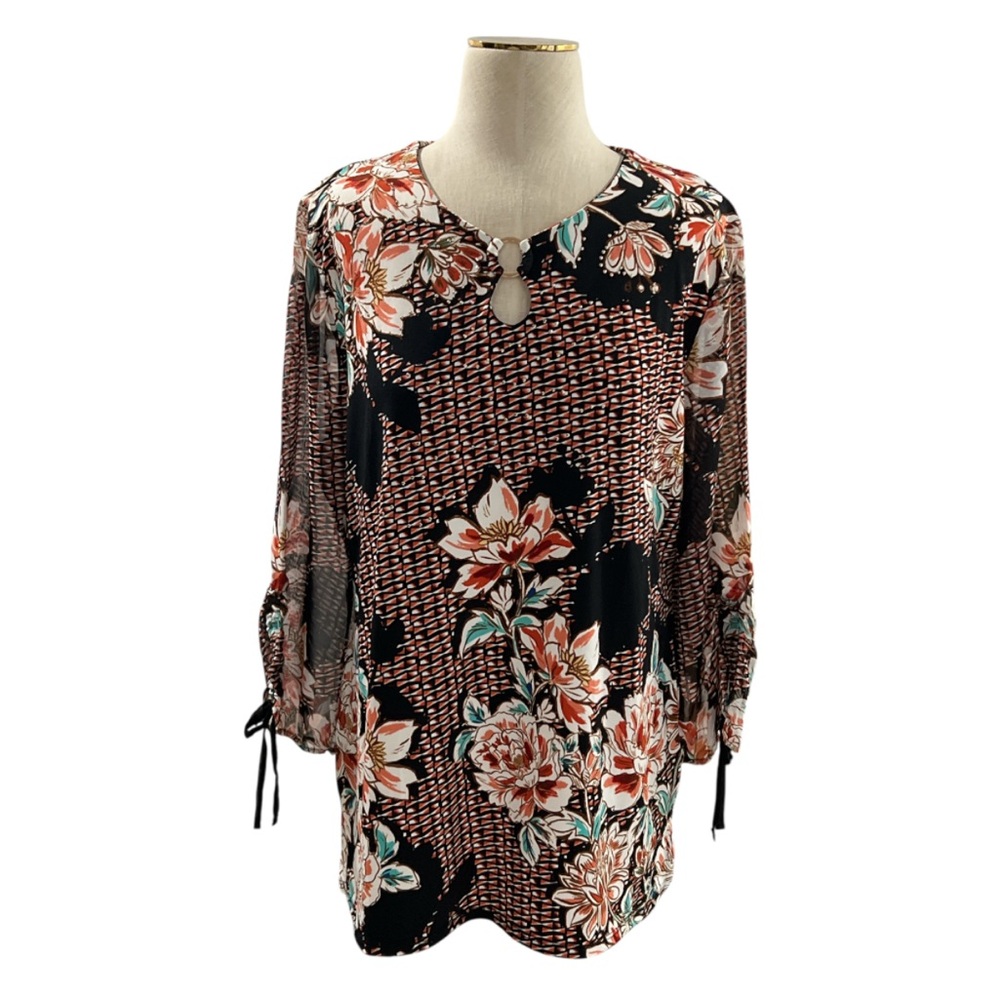 JM Collection Women's Petite XL Floral Tunic Top Embellished Keyhole Neckline